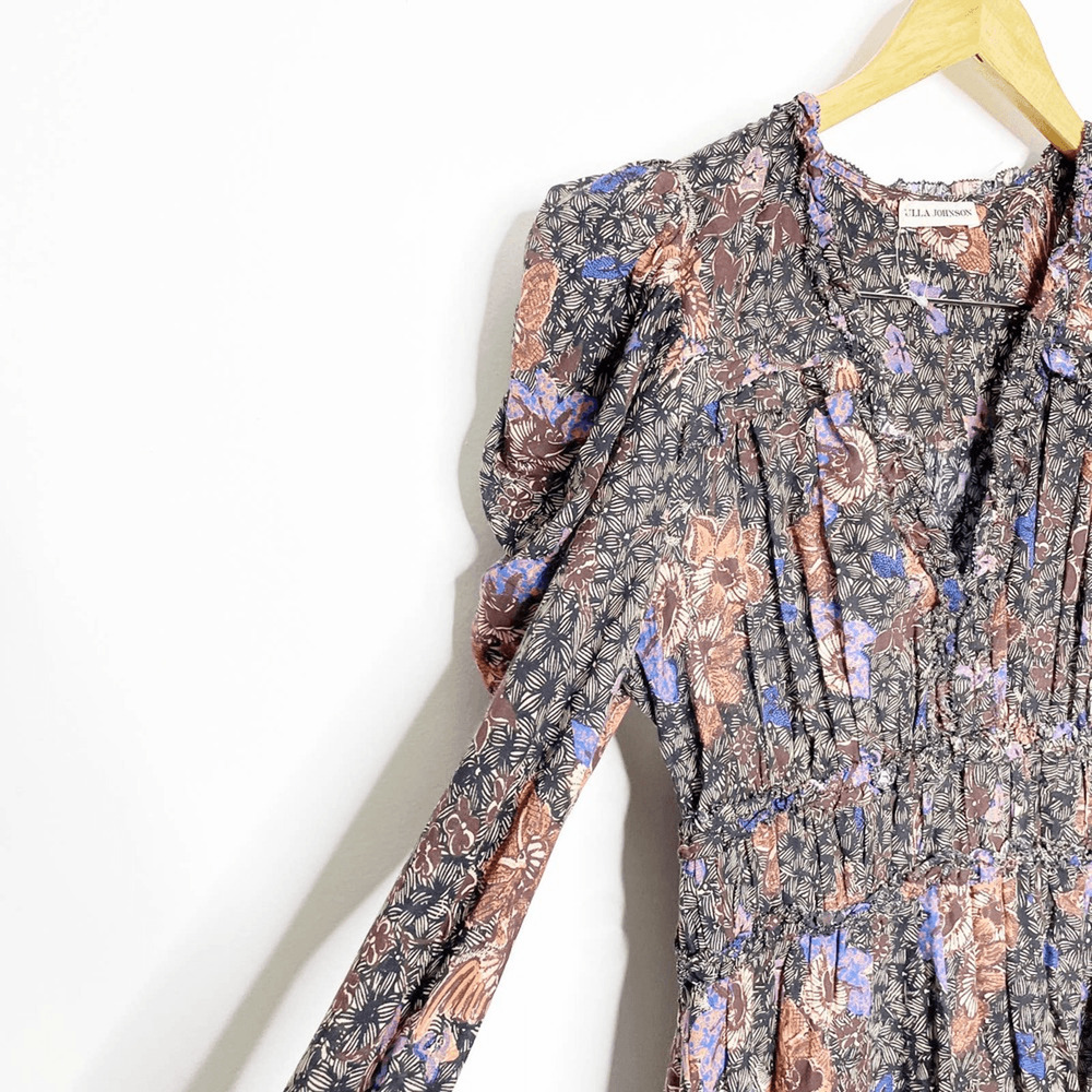 ULLA JOHNSON Julie Dress Jet Floral Long Sleeve Puff Shoulders Cotton womens 4 - Picture 4 of 12